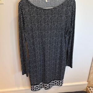 Michael Kors Black and White Geometric Long Sleeve Dress